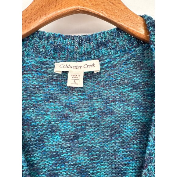 Coldwater Creek Womens sweater Short Sleeve Blue Cardigan Size large Cotton - Picture 2 of 5